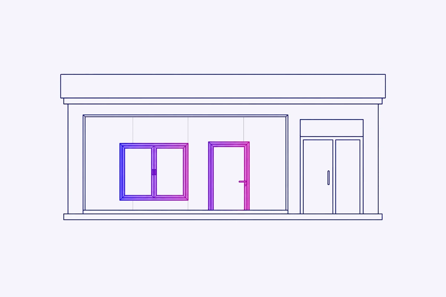 Illustration of a home and living showroom with window frame and door