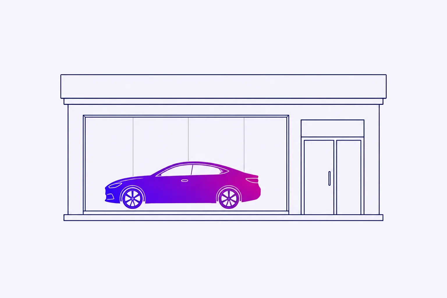 Illustration of an automotive showroom with a car