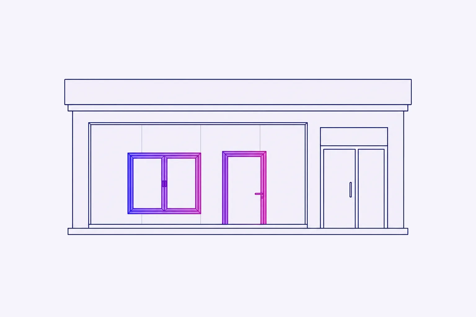Illustration of a home and living showroom with window frame and door