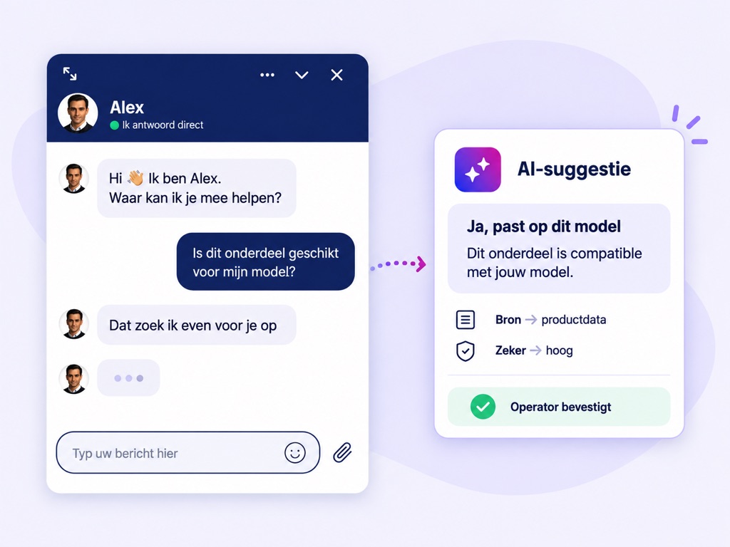 Incoming chat question with an AI suggestion beside the operator’s reply window