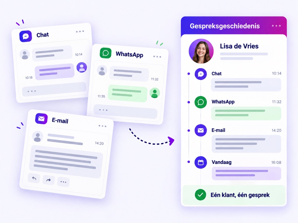Chat, WhatsApp and email from one customer brought together in one conversation history